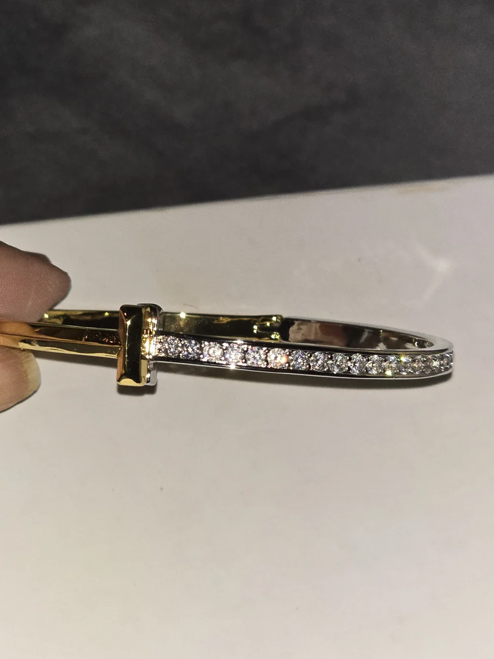 22kgp Dubai Jewelry Gold and Silver Crystal Pavé Bangle Bracelet